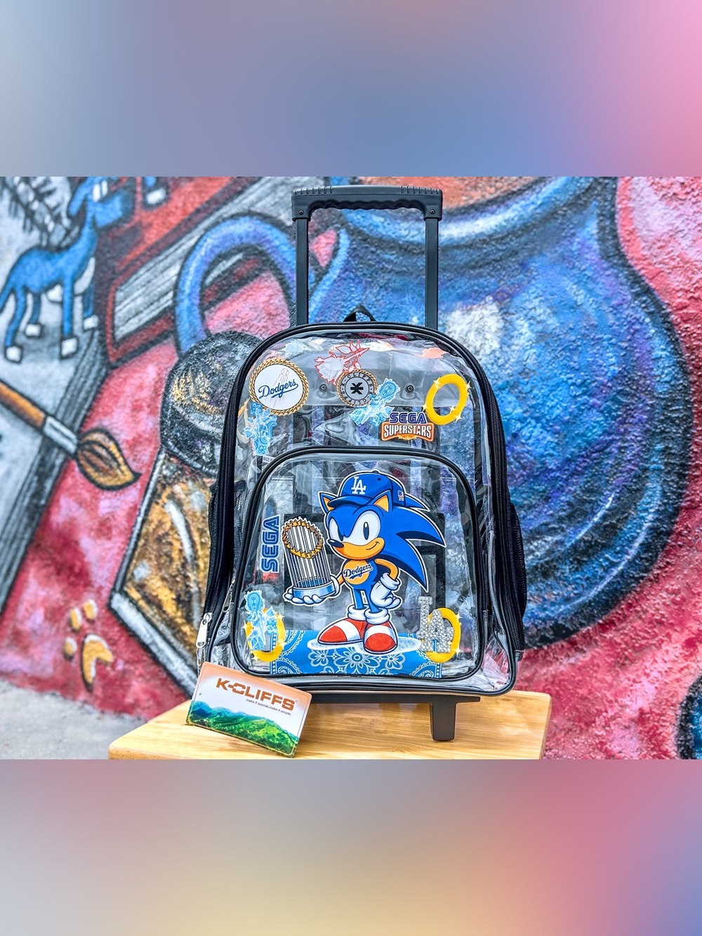 SONIC WORLD CHAMPS Los Angeles Baseball Clear Rolling Backpack 17” - Black